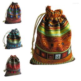 Storage Bags 10Pcs Bohemian Cotton Jewelry Ethnic Gift Stripe Tribal Tribe Drawstring Christmas Pouches 9.5 12cm Party Bag