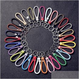 Keychains Lanyards Cr Jewelry New Handmade Pu Leather Keychain Braided String Rope Metal Key Ring Woven Cord Chains Holder Diy Dh1pp