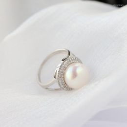Cluster Rings Real 925 Sterling Silver Ring Inlaid Rhinestone Natural Freshwater Pearl Classic Fashion Wedding Party Jewellery