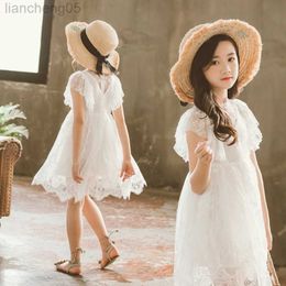 Girl's Dresses Princess Lace Flower Girl Dresses Cheap Short Sleeve Girls Child Pageant Skirts Summer Ceremony Holy First Communion Dress Wear W0221