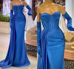 Stylish Royal Blue Mermaid Evening Dresses Sexy Spaghetti Straps Backless Pleats Ruffles Long Party Occasion Gowns Prom Wears Dress For Women BC15170