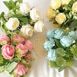 Decorative Flowers Fake Bouquets Artificial Tea Rose Camellia Silk Flores For DIY Home Garden Valentines Day Wedding Decor Tools