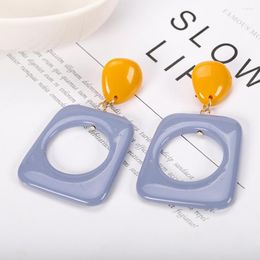 Dangle Earrings Fashion Simple Resin Geometric Square Hollow Temperament Wild Kpop Women Trend Jewellery Wholesale