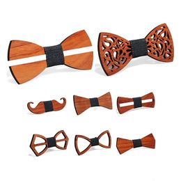 Vintage Bow Ties Red Rosewood Manual Hollow Out Bowknot For Gentleman Wedding Wooden Bowtie Creativity Accessories 9 Styles