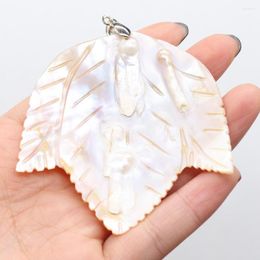 Pendant Necklaces Natural White Shell Leaf Handmade Crafts DIY Charm Necklace Jewellery Accessories Gift Making Size 65x70mm