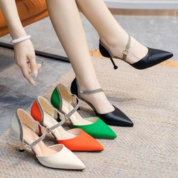 Dress Shoes Rimocy Mix Colour Ankle Strap High Heels Women Pu Leather Thin Heeled Pumps Woman Shining Patchwork Party 230220