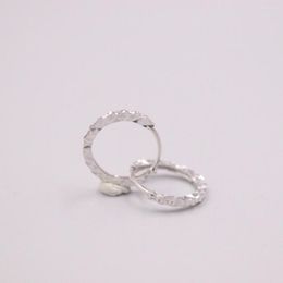 Hoop Earrings Real Pure 18K White Gold Carved Circle Men Woman Gift 0.9g