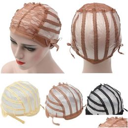 Wig Caps New Cap Top Stretch Mesh Weaving Back Adjustable Strap Hair Net For Making Wigs 3 Colour Drop Delivery Products Accessories Dhrlf