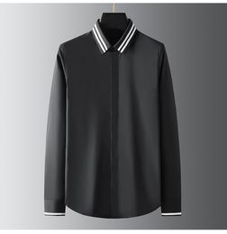 Business Cotton Men Shirt Luxury Black White Stripes Collar Long Sleeve Male Shirts High Quality Slim Fit Men Shirts Plus Size