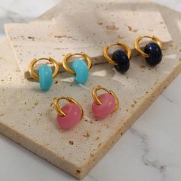 Dangle Earrings Colourful Gold Plated Opal Circle Shape Women's Drop Fashion Literary Girls Gift Jewellery Luxury