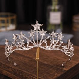 Tiaras Fashion Stars Tiaras And Crowns Rhinestone Silver Colour Princess Diadems Queen Crown Wedding Hair Accessories Women Head Jewellery Z0220