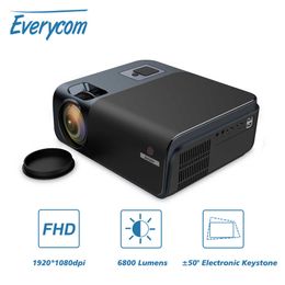 Projectors Everycom R15 Native 1080P Video Projector 5G Wifi Optional Full HD 6800 Lumens FHD Bluetooth Keystone Movie Beamer Home Cinema J230221