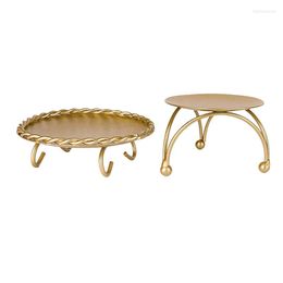 Candle Holders Promotion! Holder Gold Set Of 2 Decorative Handmade Iron Pillar Plate Centrepiece Fit LED &