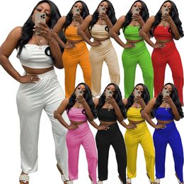 Tasarımcı Yaz Kıyafetleri Kadın Trailsits İki Parçalı Set Moda Seksi Straplez Tank Top ve Pantolon Terlemeler Sıradan Katı Spor Giyim Toplu Toptan Kıyafetler 9308