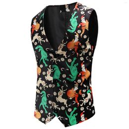 Men's Suits Men T Shirts Graphic Vintage Suit Men's Fashion Single-breasted Printed Christmas Casual Vest Tank Tops