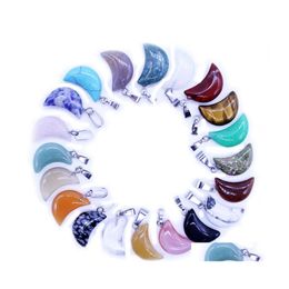 Charms Assorted Natural Stone Crescent Moon Shape Pendants For Diy Necklace Earrings Jewellery Making Drop Delivery Findings Components Dhkqc