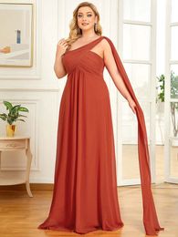 Casual Dresses Plus size Evening One Shoulder Sleeveless ALINE FloorLength Gown 2023 BAZIIINGAAA of Red Luxury Bridesmaid Women 230221