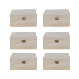 Jewellery Pouches 6pcs DIY Unfinished Unpainted Plain Wooden Box Ring Earrings Case Gift