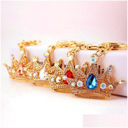 Keychains Lanyards Wholesale Korean Creative Diamond Inlaid Crown Car Key Chain Womens Bag Accessories Metal Pendant Chains Gift Dhsyx