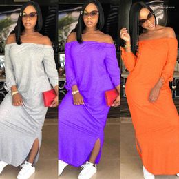 Casual Dresses Autumn Winter Long Sleeve Women Off Shoulder Straight Loose Everyday Sexy Slit Side Party Shift Dress