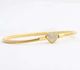 All-match Yellow Gold plated Diamond Heart Bracelets Set 925 Silver Snake Chain Bracelet for Women Wedding Jewellery 18K