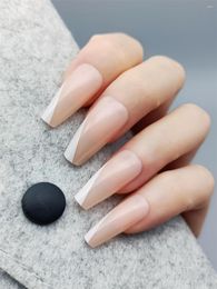False Nails French Design White Oblique Line Press On Nude Color Coffin Long For Daily Casual Use Home Manicure 24pcs