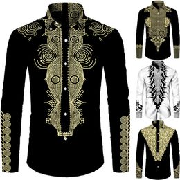 Men's Casual Shirts African Dashiki Print Men's Turn-down Collar Button Shirts Casual Short/Long Sleeve Tops Hip Hop Ethnic Style Streetwear Clothes 230220