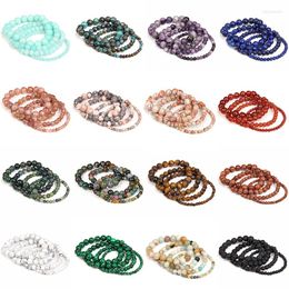 Strand Natural Stone For Women Men 4 6 8 10MM Beads Green Malachite Pink Zebra Elastic Rope Yoga Bracelet Meditation