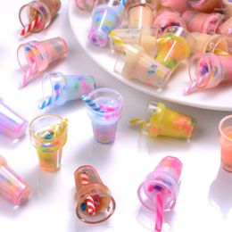 Charms 10Pcs Colorful Resin Milk Tea Cup Drink Bottle Glass Pendants With Inside For Jewelry Diy Handmade Necklace Accessories