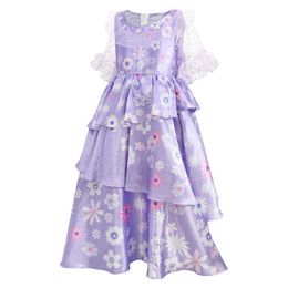 Girl's Dresses Isabella Cosplay Encanto Come Adult Women Isabella Dress Flower Girls Dress Wig Halloween Madrigal Party Kid Princess Come