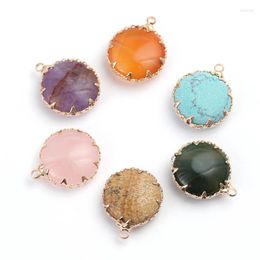 Pendant Necklaces DC 2pcs/lot Natural Stone Pendants Turquoises Round Necklace Bracerlet Copper Float Charms For Women DIY Crafts Jewellery