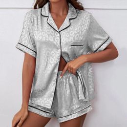 Women's Sleepwear Snowflake Pajamas Women Womens Satin Printed Housewear Short Sleeved Lapel Silk Like Comfortable Multi Color Neck