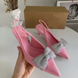 Dress Shoes Woman Pink Bow High Heels Summer Elegant Womens Slingback Luxury Black Heeled Sandals Sexy Party Pumps 230220