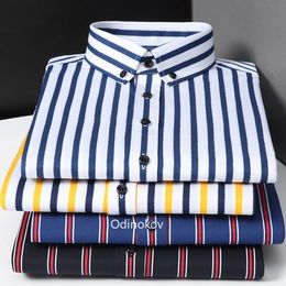 Men's Casual Shirts Men's Smooth Non-iron Stretch Soft Casual Striped Shirts Without Pocket Long Sleeve Standard Fit Youthful Button Down Shirt 230220