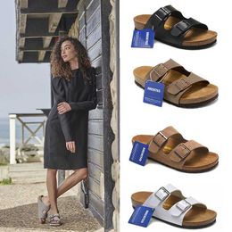 Slippers Factory Designer Birkinstocks Germany Boken Shoes Women Wear Cork Slippers Boken Double-button Leather Beach Sandals Men