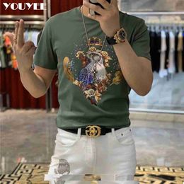 Men's T-Shirts Men's Tshirt Mercerized Cotton Europe Style 2021 Summer New fashion Brand Colourful Laser Baroque Eagle Rhinestone Tees Male Top Z0221