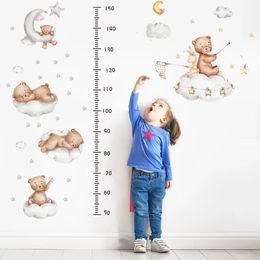 Wall Stickers Cute Bear Sticker for Children Girls Boys Baby Room Decoration Kawaii Height Measure Growth Chart paper Cloud Moon Star 230221