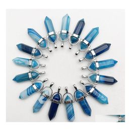 Charms Rose Blue Purple Stripe Agate Pendant Necklace For Making Jewellery Pendum Accessorie Mjfashion Drop Delivery Findings Component Dho6E