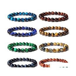Charm Bracelets Assorted 8Mm Royal Blue Tiger Eye Stone Beads Men Bracelet Fashion Bangle Women Jewelry Drop Delivery Dhsfd