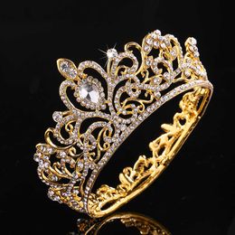 Tiaras KMVEXO Full Round Crystal Rhinestone Wedding Tiaras Bridal Hair Accessories Kids Crown for Cake Topper Festival Party Prom Gift Z0220