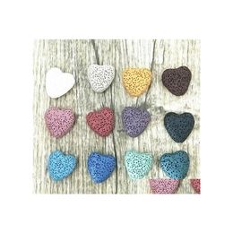 Charms Mticolored 20Mm Heart Shape Natural Lava Rock Stone Beads Diy Essential Oil Diffuser Pendants Jewelry Necklace Earrings Makin Dhc4F