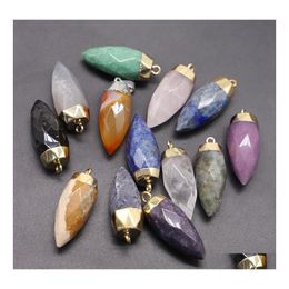 Charms Natural Stone Pendants Sier Gold Cone Healing Pendum Faceted Grey Agate Onyx Reiki Crystal Diy Jewellery Making Drop Delivery F Dh97I