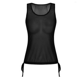 Women's Tanks Women Sheer Mesh See Through Sleeveless Adjustable Drawstrings U Neck Vest Tank Top Club Party Festival Rave Sexy Tops