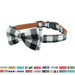 Dog Collars XPangle Bow Tie Collar Soft Cotton Leather Black Plaid For Small Medium Large Dogs Cats Puppies Pet Supplies 27-58cm