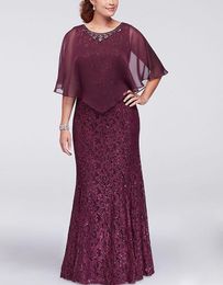 Abiti casual Invitato alla festa di nozze con giacca Applicazioni in chiffon Abito bordeaux per la madre sposa Taglie forti veste semplice mariee 230221