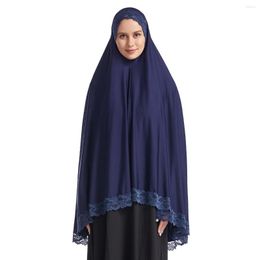 Ethnic Clothing Muslim High Stretch Hijab Islam Scarf Pure Color Half-body Cover With Lace For Praying