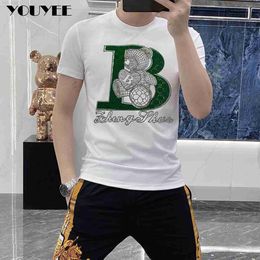 Men's T-Shirts Men's T shirts Trend Style B Bear Hot Rhinestone Male Tees Streetwear Casual Summer Fashion Youth Highquality Man Clothing 7xl Z0221
