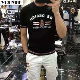 Men's T-Shirts Men's Tshirt Badge Embroidery Pullover Slim Fit Fashion 2021 Summer New Handsome HighQuality Cotton Material Male Top Clothing Z0221