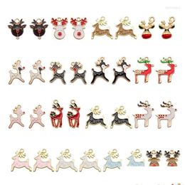 Charms 15Pcs/Pairs Enamel Deer Mixed Alloy Christmas Elk Animal Pendant Bracelet Diy Earrings Jewelry Handmade Craft Accessory Dhzkw