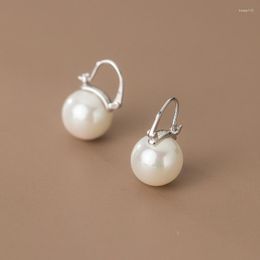 Hoop Earrings Real. 925 Sterling Silver Fine Jewelry Round Shell Pearl Ear-bone Leverback Piercing C-G7102